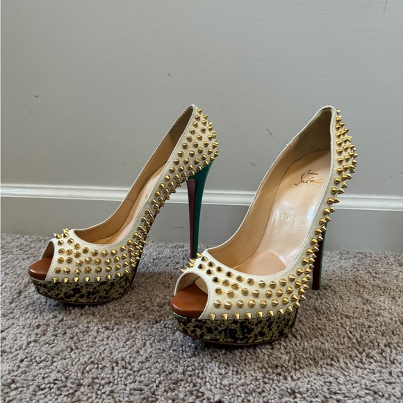 CHRISTIAN LOUBOUTIN LADY PEEP SPIKE MULTI WHITE PUMPS - Picture 4 of 4